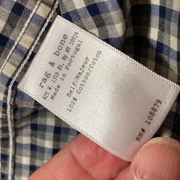 Rag & Bone Men’s Plaid Tailored Workwear Shirt Long-sleeved Blue Gray Cotton Med - Picture 9 of 11